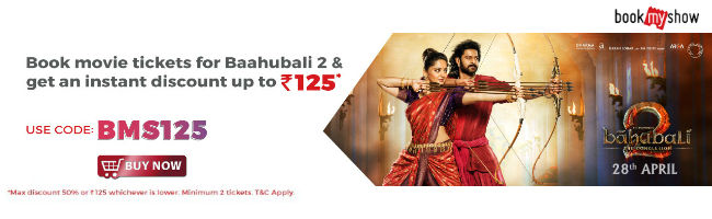 get instant discount of upto rs 125* on bahubali tickets-grab now